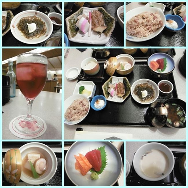 和定食が登場。<br />案の定もずくが出て来たが、これが本当においしかった！<br />左のグラスに入っているのは特注で、「ざくろ」を酢で割った飲物です。<br />体に良さそうで、酸っぱすぎず甘すぎず、程よい味だった！<br />これを除く他が５００円だなんて。。。<br />普通に頼めば、数千円になると思う。