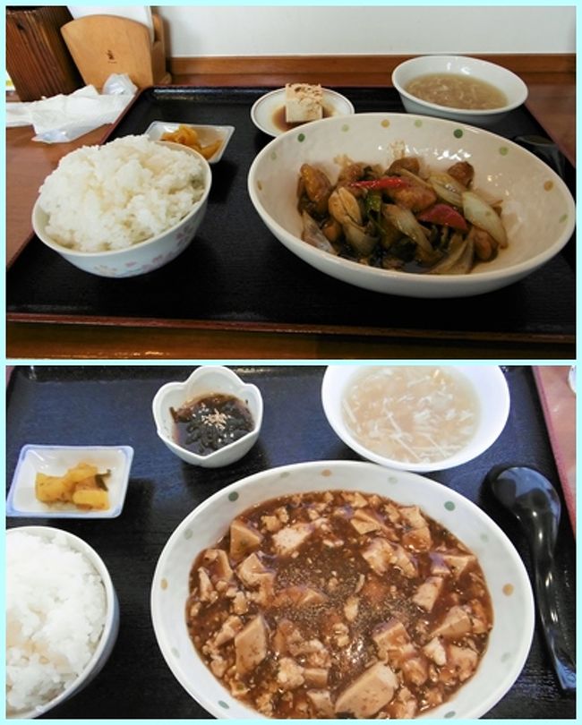 店内は満席。<br />カウンター席に座れた。<br /><br />朝食がお粥だったせいか、何かを揚げている油の音がとても心地よく聞こえた。<br />上は揚げ魚と野菜を炒めた定食、下は麻婆豆腐定食。<br />どちらも大変においしかった！<br />期待していなかったのに美味しいというのは、うれしいものだ。<br />（ご飯山盛りは、私には多すぎましたが^^;）<br /><br />