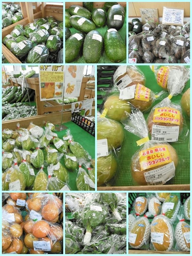 パパイヤ、マンゴー、たんかん、タロイモ、パッションフルーツ、長命草…といった果物類が所狭しと並んでいて、珍しくて激写！<br /><br />パパイヤを数個土産に買ったが、種がなくてほんのりと甘く、とても食べやすかった。<br />次回行くことがあったら、また買いたいと思うほどだ。<br />一個２５０円前後と、値段も手頃なのが魅力。<br />