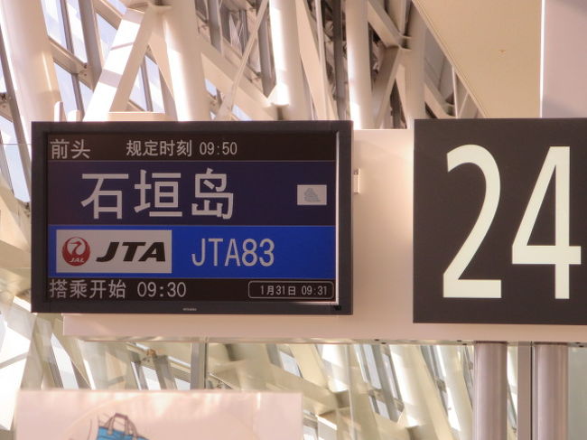 関空９：５０発、石垣島１２：４０着。<br />２時間５０分の飛行時間。国内線なのに・・・・。<br />遠いね、石垣島。