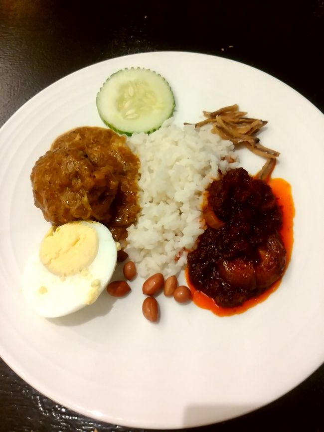 シャワーでスッキリした後に朝食をとりました。ナシレマと言うマレーシアの代表的な朝食だそうです。自分で取り分けて作りますが甘辛くて美味しかったです。