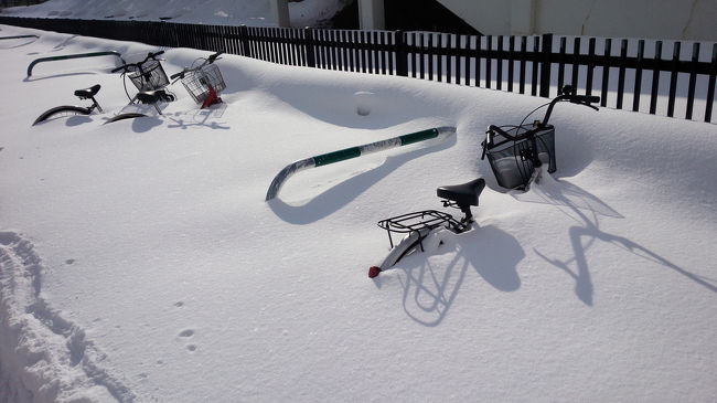 自転車も埋もれています。<br />春までこのままでしょうね。