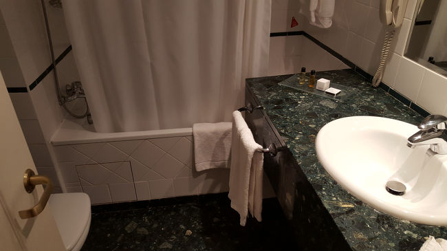 バスとトイレは一緒です。私の苦手なシャワーカーテン。案の定、そのカーテン、、なんか臭かったです。。。