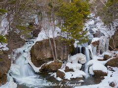 滝見台からの竜頭の滝。部分的に氷瀑になっているが、やはり例年より氷は少ない