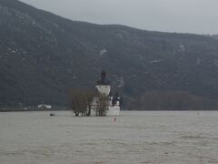 プファルツ城（Pfalzgrafenstein Toll Station）。
２０１０年増水したライン川の中の沈没しかけた船のように見える、これがプファルツ城です。
城と言っても通行税徴収のための砦のような建物です。
