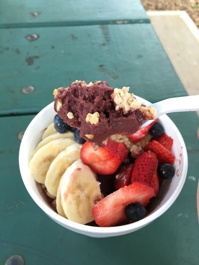 アサイーボウルをtogoして、カピオラニ公園でピクニック朝食。<br />うーん、健康的！笑
