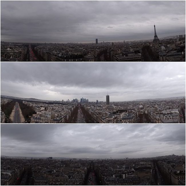 各方向をパノラマ撮影。凱旋門から放射状に道が拡がっています。