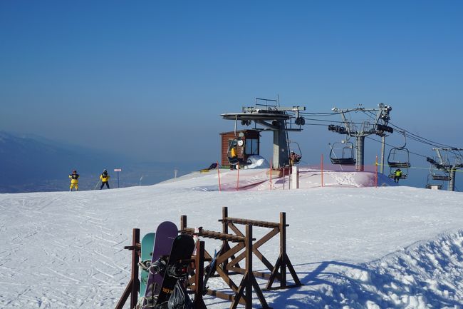 その先がスキー場。スキー場に入るには入場料がいるので、私はロッジの方から眺めるだけです。いや、皆さんとっても楽しそうです。