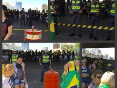 暴徒化した場合に備えて、大量の警官隊が身を潜めています（ＭＡＳＰマスピー下）。