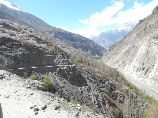 再びジープに乗り込み、数分も走るとミールの邸宅も対岸の花の海も姿を消しました。<br /><br />谷をぐんぐん下り、一度通ってきたナガール川のすぐそばの道を遡り、フンザ川も渡って一度ホテルのすぐ近くまで戻った後、今度は今朝がた通ってきたイーグルスネストに向かう道と並行して走る道をアルチット村へと向かいます。
