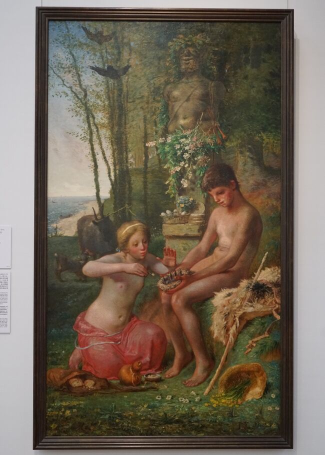 ジャン＝フランソワ・ミレー 「春（ダフニスとクロエ）」1865年<br />『ダフニスとクロエ』は、古代ギリシャの詩人ロンゴスが書いたとされる恋愛物語であり、農民画で知られるミレーでは珍しい作品ではないでしょうか。