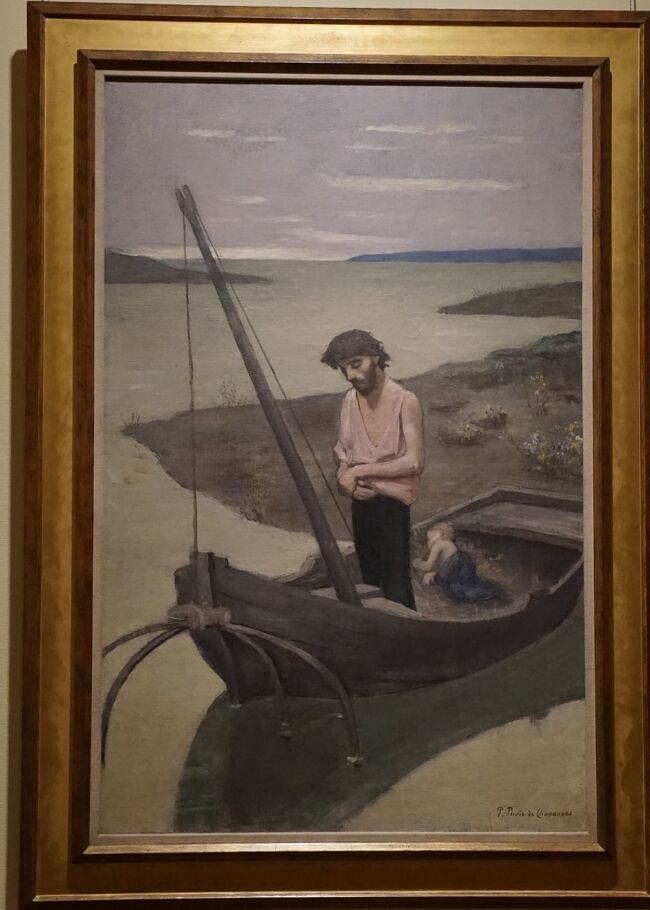 ピエール・ピュヴィス・ド・シャヴァンヌ「貧しき漁夫 」1887-92年頃<br />ピュヴィ・ド・シャヴァンヌは壁画の伝統を受け継ぎつつ、19世紀フランス象徴主義の先駆となった画家です。本作品は、抑えた色調や平面性、色面による簡潔な画面構成など、この画家の特徴がよく表れており、オルセー美術館にある同名作品の異作の1つです。