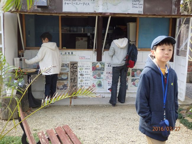 空港へ向かう途中、かき氷をたべました。<br />車中爆睡だったたっ君、顔が…なんか、薄くないですか?