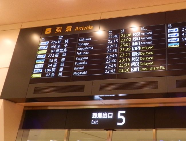 結局、出発時の遅れがそのまま到着まで影響していました。<br /><br />預けた荷物がすぐ出てきたお蔭で、23時半には到着ロビーに出ることが出来ました。<br />沖縄便は預ける人が多いので、優先で出てくるのは大きいですね。去年修行してよかったです。<br /><br />