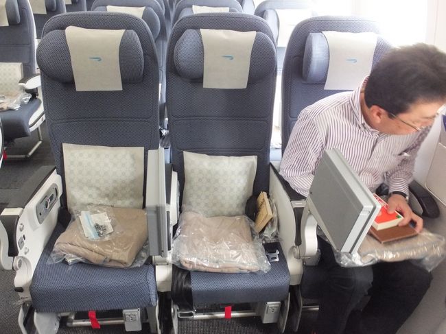 飛行機は７８７で、エコノミークラスは３×３×３<br /><br />なんか席が狭かったよ〜(-ω-)