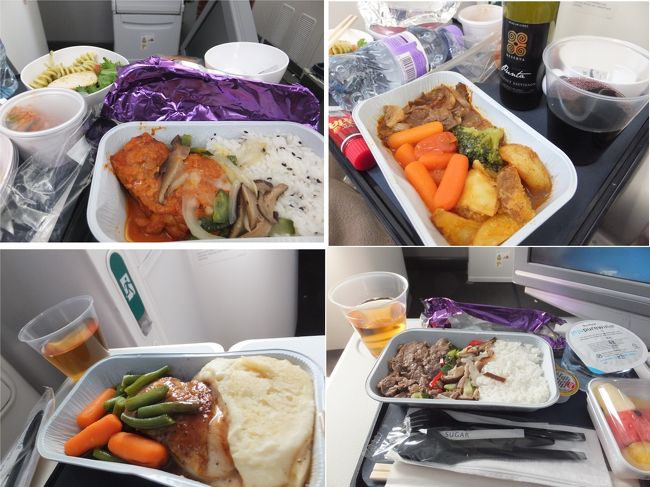 最初の機内食と２回目の機内食<br /><br />これが意外とおいしい〜<br />