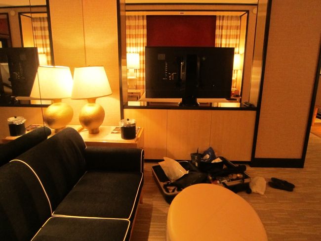 ちょっとトランクを広げていますが、部屋の雰囲気の良さがわかってもらえますでしょうか？<br />正面の仕切り壁の向こうがベットルームです。<br />なんといっても、設備が新しい。明かりのオンオフ、カーテンの開け閉め、モーニングコールなどほとんど必要な操作が、枕元のディスプレイだけで操作できます。