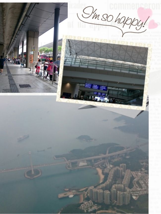 ビル群が見えました。無事到着！<br />マカオへの行き方を決めていなくて、<br />空港から乗り継ぐか、出国してから移動するか<br />気分で決めることにしてたので、<br />e道申請してるし、30分ぐらい早くつけるかも？って、<br />空港からバスで上環目指してGO♪<br />空港から、バスでの移動は初めて。E11のバスにしてみました。<br />A11が良かったはずなのに・・・ごめんなさい。