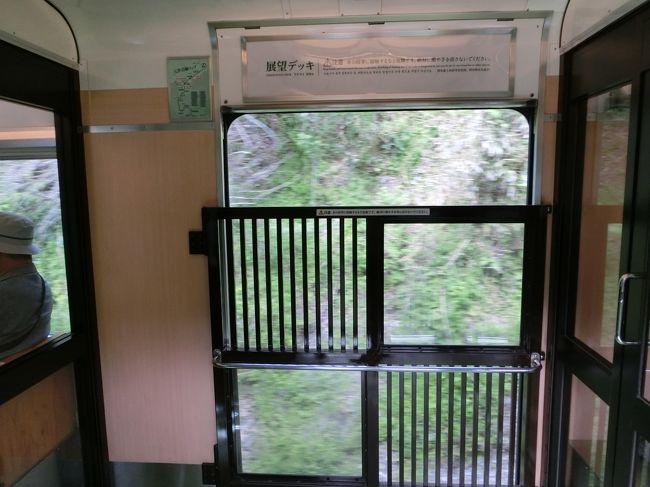 なかな思い切ってますが、「天空」では、扉をくりぬいた部分があり、緑豊かな車窓の空気を感じることができます。<br /><br />かなりの山岳路線ですので、少しでも手を出せば木々に触れてしまうようなところを走っていきますし、狭いトンネルの中では独特のひんやり感も味わえます。