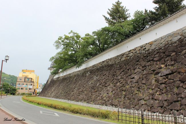 まずは外側から眺めてみる。稲荷曲輪を見上げながら、元々濠だった道路を歩く。