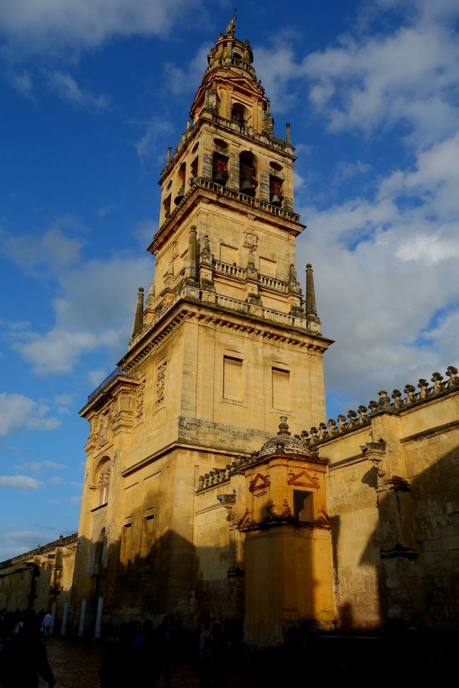 ホテル前の道路に戻ってくると青空が。<br />メスキータのミナレットが夕日に照らされていて美しかった。