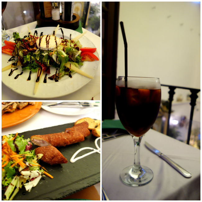 サラダはシェアして、肉食獣の相棒はラム肉、<br />私はコルドバ料理のフラメンキンというハムのロールカツを注文。