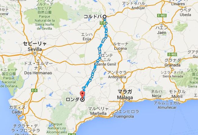 コルドバとロンダの位置関係。<br />かなり南へ移動したようだが、天気は相変わらず悪そう。