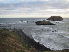 フィリップ島の西の端、ノビーズの岬。ここまでくると、遮るものがあまりなく海からの風がものすごいことに。フィリップ島はペンギンがたくさん生息していますが、そのペンギンを餌にするオットセイにとっても都合がいい場所。沖合の島は夏場はオットセイのハーレムになるそうで、島がオットセイでおおわれ、ここもその季節なら観光名所なのでしょうが、秋から冬に向かう5月ではオットセイはおらず、単に風の吹きすさぶさみしい岬でございました。