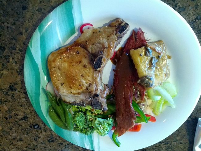 食べだすと止まらない。<br />メインディッシュにも手をつける。<br /><br />これから上陸するというのに。<br /><br />北海道のように美味しいものが食べられる場所に、このような３食、美味しいものが食べられる手段で臨むのは良くないのかもしれない。<br />このような船は、食料も飲み物も整っていない小島なんかに行くのがいいのかも。