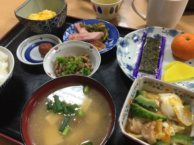 朝食には美味しいお豆腐の味噌汁で<br />この宿、豆腐屋さん併設なのでお豆腐は抜群！！<br />行ってきます〜