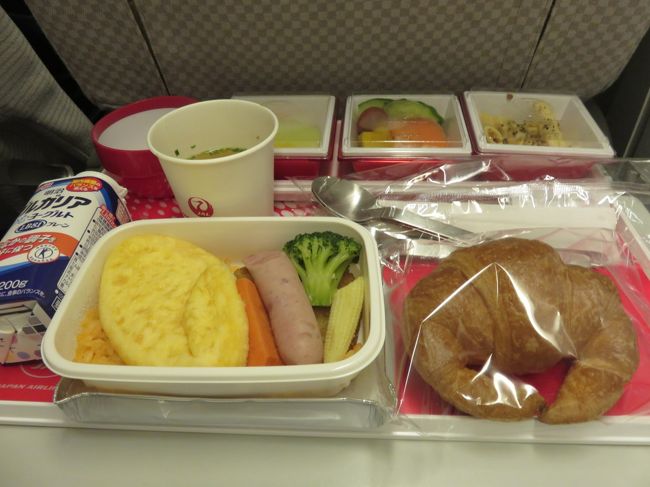 深夜便ですので軽い夜食とアルコールをいただき、仮眠状態から目覚ましコールを受け早めの朝食です。味・・・<br />ただリクエストしまして目覚まし代わりに味噌汁をいただきました。これはアロイです。