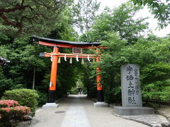 宇治上神社は、三室戸寺から宇治駅方面に戻り、宇治川の手前を左に入って少し歩いた先にあります。

緑のもみじの中にオレンジの鳥居。