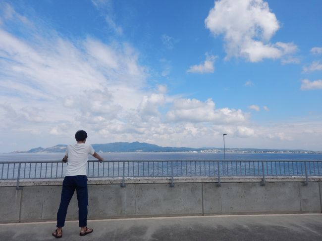 道の駅許田の屋上にて。<br />下は人が多かったので、写真は撮らず。<br />お目当ての美ら海水族館の割引チケットを購入♪