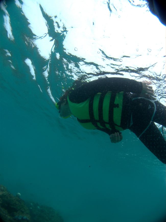 カミさん。<br />日焼け対策に上下共にラッシュガードを着ています。<br /><br />ちなみに欧米人の皆様は露出度の高い水着で平気で泳いでいます。<br />日焼け止めを塗っている様子もありませんし。