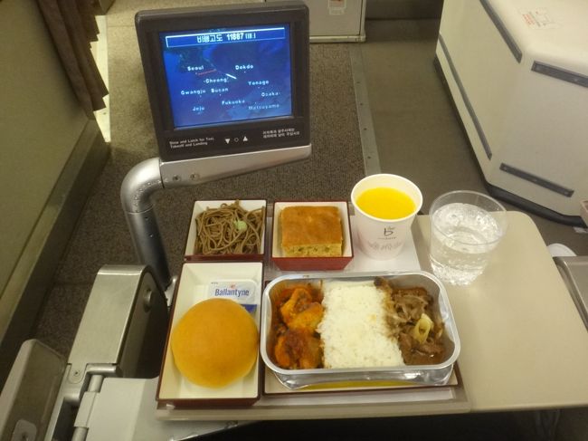 アシアナ航空 金浦国際空港−羽田国際空港間のエコノミークラスの機内サービスの<br />写真。<br /><br />ワインが飲みたかったけどアシアナ航空には缶ビールしかないのでソフトドリンクを。<br /><br />それぞれオレンジジュースとスプライトをいただきました。<br />私の好きなアップルジュースはアシアナ航空にはありません。<br />