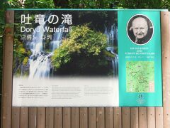 11：30　吐竜の滝（どりゅうのたき）

駐車場から10分ほどで吐竜の滝に到着する。
滝が本来持つ激しいイメージと違い日本庭園のような趣があるらしい。
緑におおわれた岩間から絹糸のように流れ落ちる神秘さから「竜の吐く滝」と名づけられたそうだ。