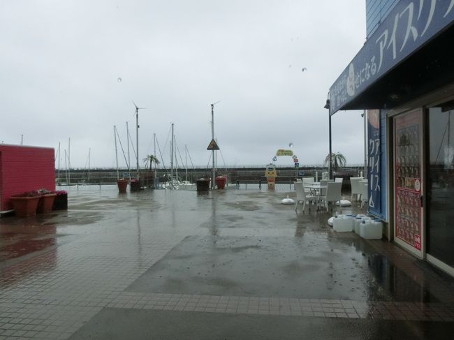 マリンタウンの中はこの土砂降りでとても歩けません。