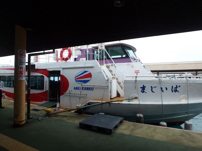 竹富島まで１５分位らしいけど、船酔い恐怖症の息子くんの為に<br />１階後ろ席を確保。