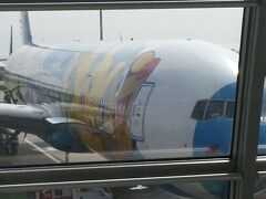 出発前の羽田空港です。
ポケモンジェットが間近に見えますが、これに乗るわけではありません。
子供たちのテンションは、あがります（汗）

この日のANA午前便は満席で、次の便に振り替えてくれる人を募集してました。一人一万円で、一時間。弾丸ツアーでなければ、てをあげてましたね。