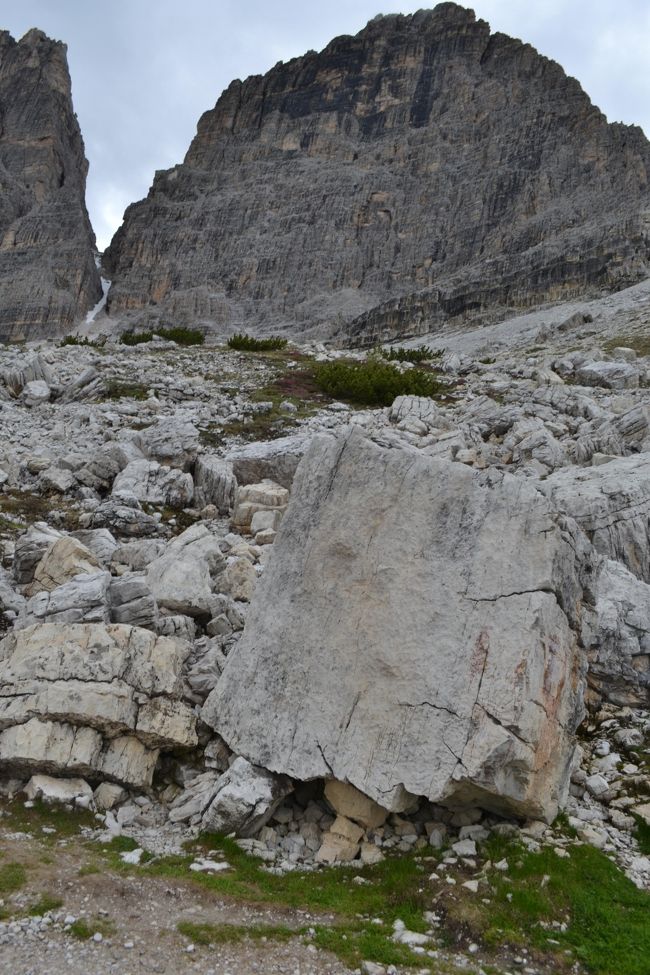 手前の石には、恐竜の足跡があるそうです。<br />中央左側にくぼみがあります。