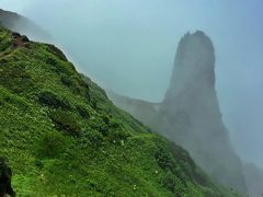 霧が覆い隠しているシルエットは蝋燭（ロウソク）岩。

蝋燭岩は大昔、礼文島のmomo（桃岩）が生まれたころに時を同じくして誕生した岩で、マグマが通った道だと云われている。

揺れる霧が幻想的な風景を演出する