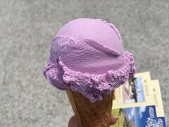お腹の足しに紅芋アイスクリーム！
暑いので、あっちゅうまに溶けて手がネタネタ〜
食べ歩きは危険です。