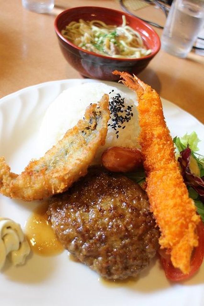 一番人気のあさひÅセット（１，２００円）<br />ハンバーグ、エビフライ、魚のフライにサラダ、ライスにそば。<br /><br />ガーデンあさひは普通なお店でした。<br /><br />ランチ代：約２，５００円<br />