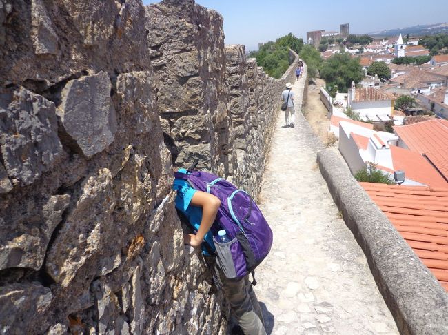 景色が見たくて、首をのばす息子<br />下に落ちないでね！