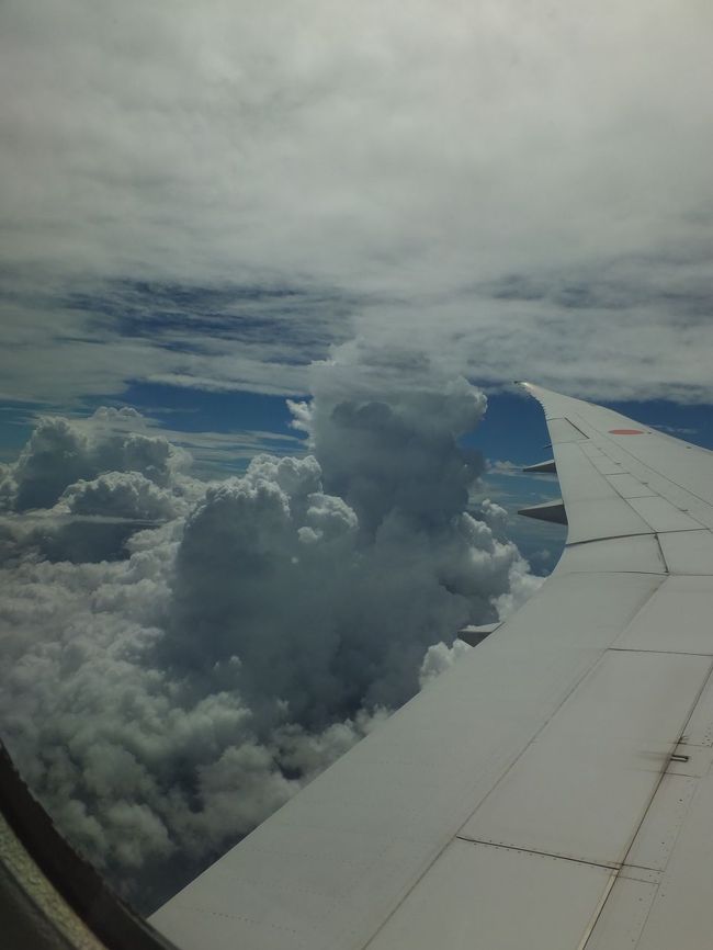 東京に近づくと入道雲が。<br />雲の中を突っ切ったり。<br />機長アナウンスでは羽田は雨。