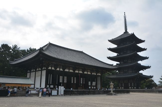 現在の興福寺のハイライト。東金堂と五重塔。共に国宝。どちらも室町時代再建。創建当時の和様式で建てられてます。往時は中金堂を挟んで西金堂という建物もあったのですが現在は跡地が残るだけ。9：00から東金堂が開くので少し時間調整。