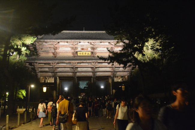 東大寺の南大門のライトアップ。東大寺方向に多くの人出が。何のイベントがあるか分からなかったのですが行ってみることに。