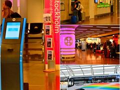 ワルシャワでのトランジット2時間30分の後、無事ストックホルム・アーランダ空港ターミナル5到着。今回、機内持ち込みの小さなスーツケースとトートバッグのみなので、荷物のピックアップはなし。
アーランダ空港サイトhttp://www.swedavia.com/arlanda/

まずはスウェーデンクローネでも引き出すか。ターミナル出てすぐ右手に緑の銀行窓口があり、その脇にATMあり。クレカ社会だとは聞いているが、とりあえず2万程引き出しておこう。(写真右上）

そして、その先のツーリストインフォでストックホルム市内の交通機関のチケットも購入しよう。番号札取って待ってようね。中央駅などにもインフォはあるが、空港の方がすいているとの情報。（写真左＆→真ん中）
チケットは観光モニュメントと交通機関をカバーするタイプや、交通機関だけの24H・72H乗り放題チケット、日本のSUICAのようなチャージ式Access cardなど。
こんなところをご参照。https://kodurestockholm.wordpress.com/publictransportinjapanese/

空港から市内はアーランダエクスプレスという高速列車かシャトルバスが便利。電車は速いけどその分高い（笑）ちなみにエクスプレスだと20分280SEK(約3300円）https://www.arlandaexpress.com/、バスだと45分99SEK(約1200円)https://www.arlandaexpress.com/

自身の前後の予定などでエクスプレスとバスと使い分けてもいいかな？と思うが、私はそこまで急ぐわけじゃなし、こういうところは節約しよう（笑）
後にゴットランド島にも飛ぶためアーランダ空港⇔ストックホルム市内のシャトルバスのチケットを2往復分、事前に日本でWEBで購入しておいた。
まぁ自販機もいくらでもあるし、事前購入はしなくてもいいかと思う。サイトで時刻表も確認出来るが、10分から15分おきにくらいに出ている。
