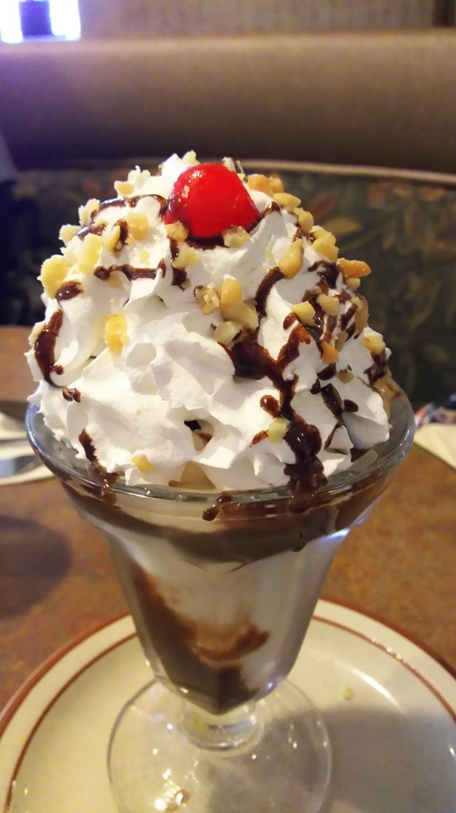 あーちゃんがオーダーしたのは…<br /><br />まさかのデザート 『サンデーデライト』！<br /><br />オーダーをとりに来たお姉さんも<br /><br />『オーマイガー！！！』ってびっくりしてた。<br /><br />『食事じゃ無くていきなりデザート？』<br /><br />アハハ(σ≧▽≦)σ<br /><br />みんなで大笑い 楽しいやりとり！<br /><br />＄5位 (3年前はもっと安かった)<br />