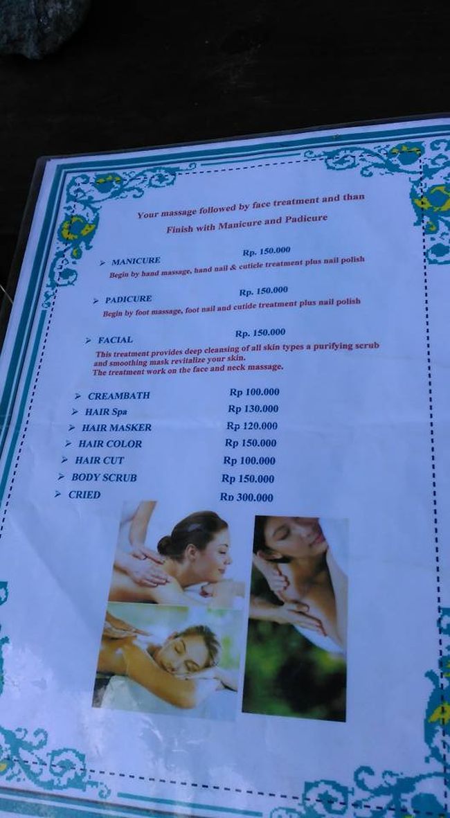 高いよね。。。。全体的にパダンバイではスパは期待できないよ。